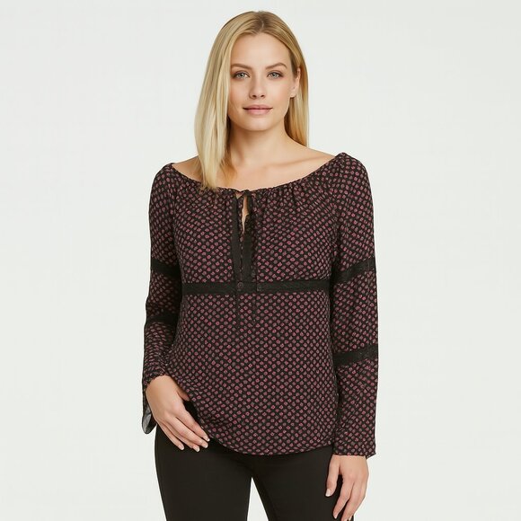 Karen Kane 100% Silk Boho Floral Lace Bell Sleeve Blouse | Size S - Picture 1 of 11